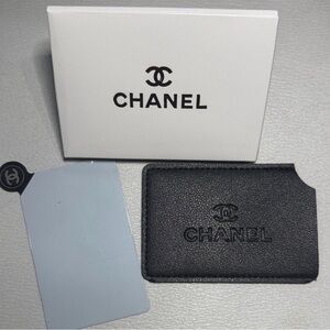 CHANEL Black Embossed Leather Card Sleeve